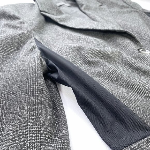 SANDRO FERRONE GREY PLAID BLACK SHEER MESH COMBO PEAK LAPEL BLAZER - S - Picture 8 of 10
